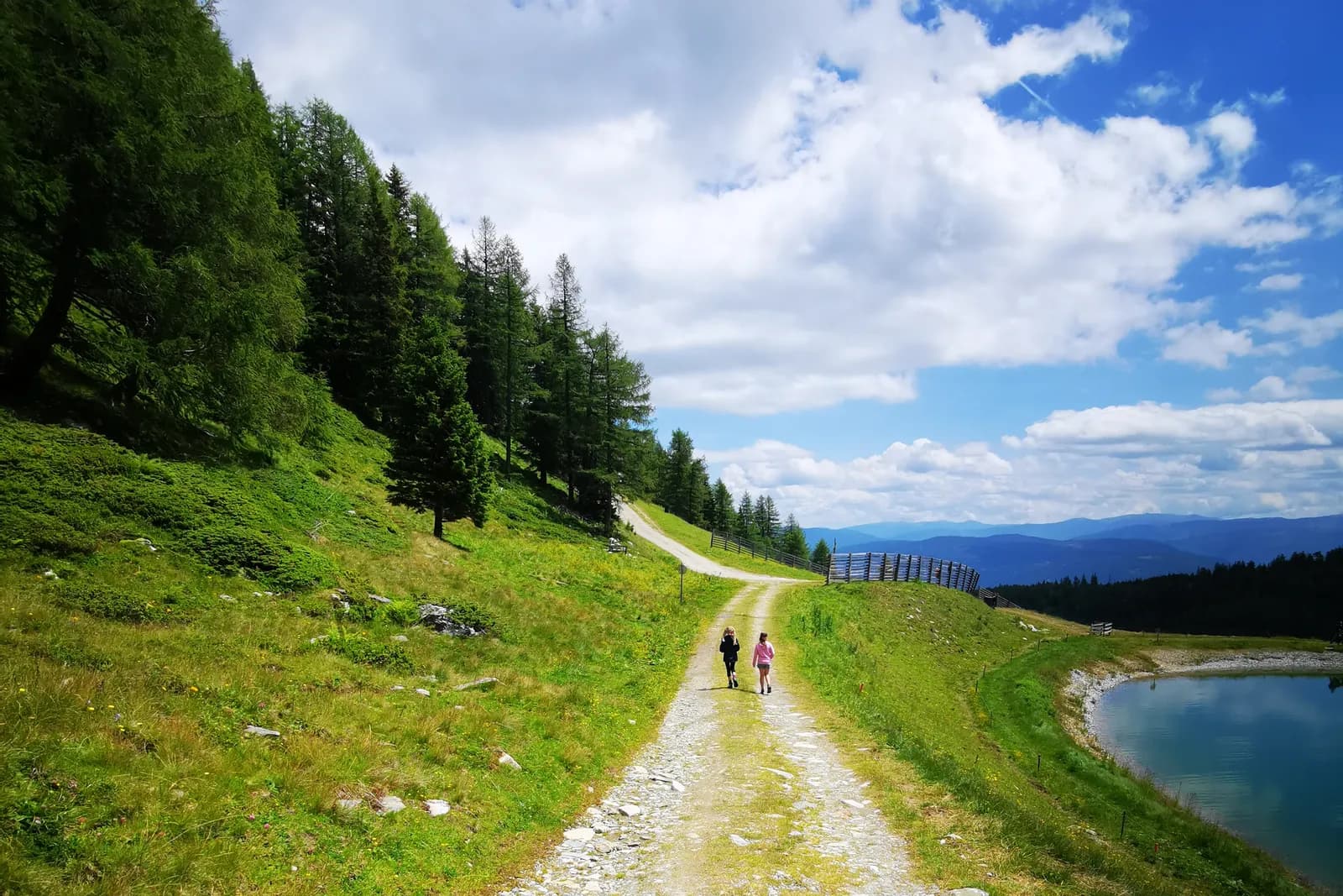 Hiking trail by a mountain lake above Radstadt